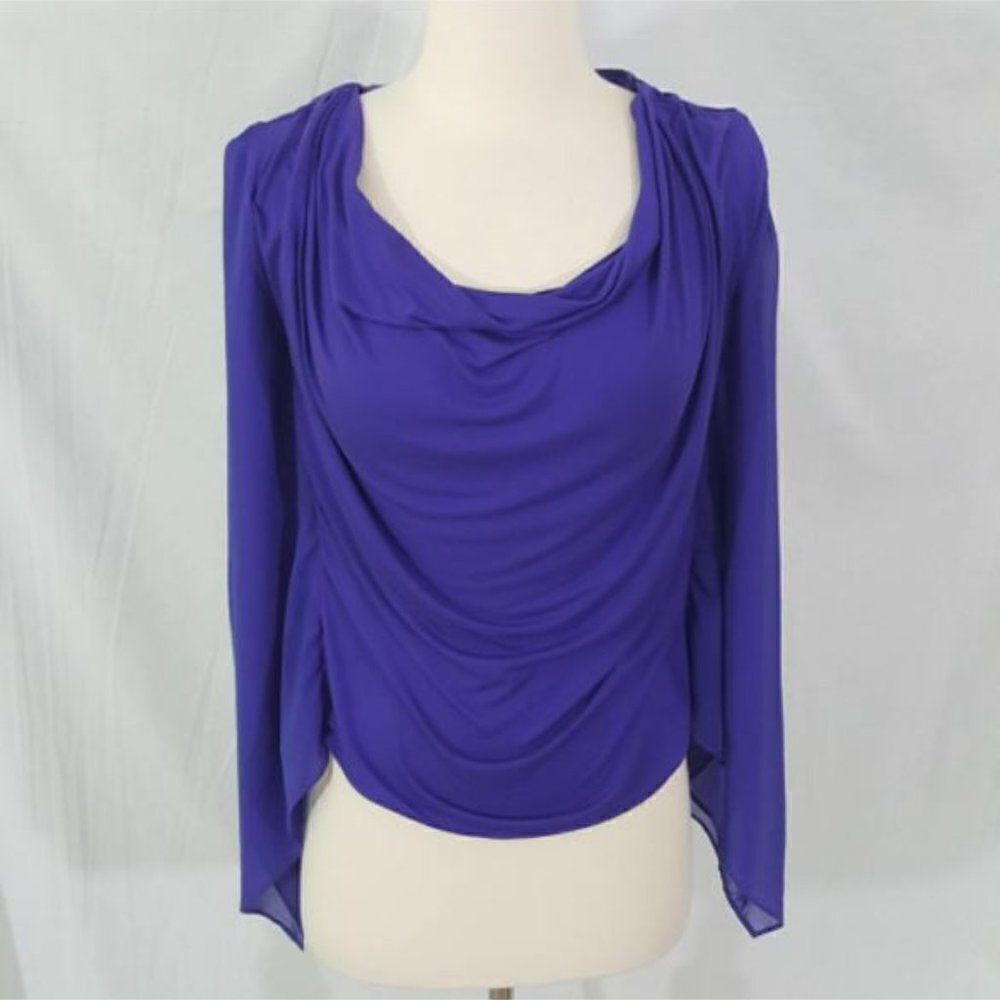 𝅺bebe Sheer Back Cowl Neck Cape Purple sz XXS NEW